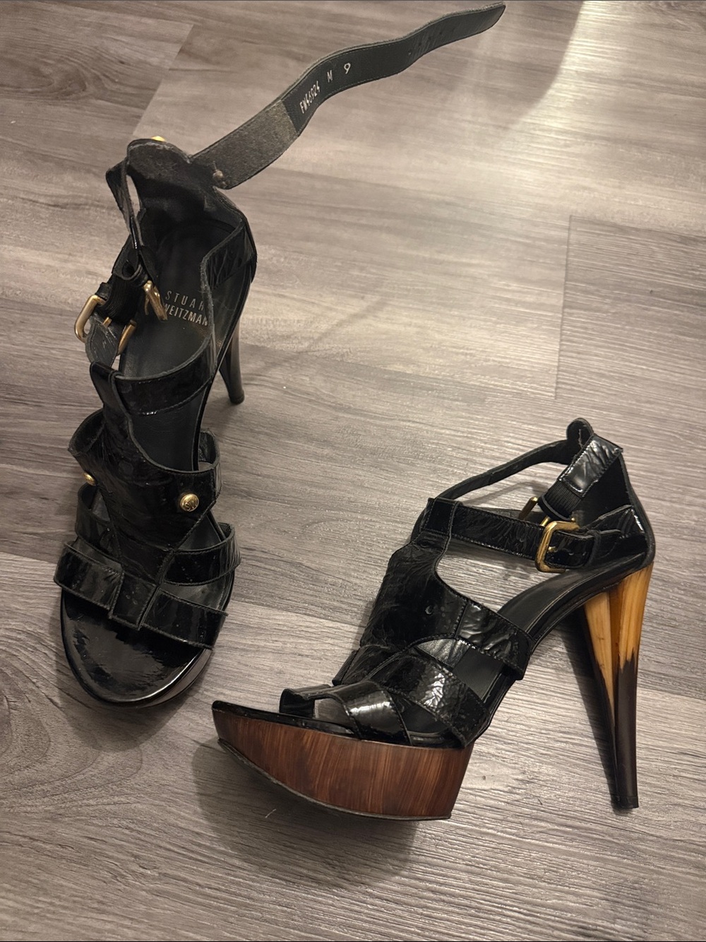 stuart weitzman black straps heels
